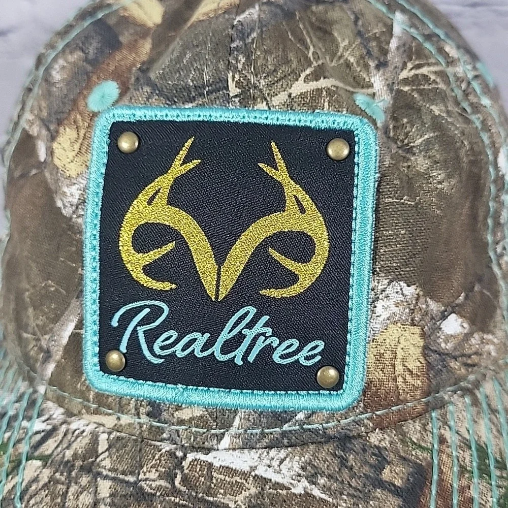 Realtree‎ Hat Womens One Size Camo Teal Glitter Brand Logo Patch Snapback Cap